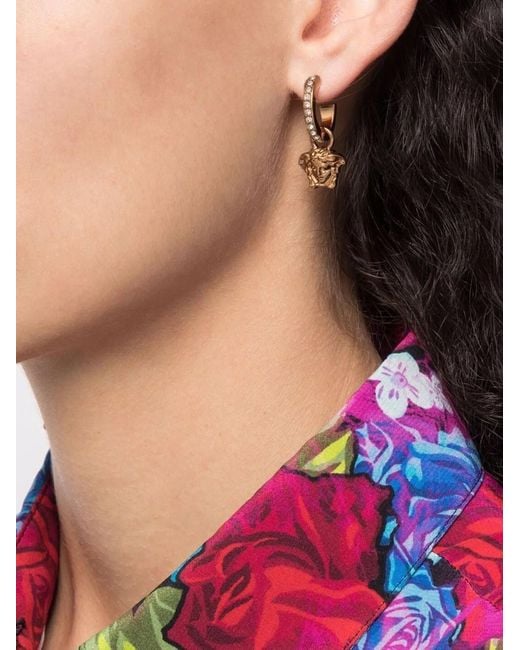 Versace Metallic Crystal La Medusa Hoop Earrings