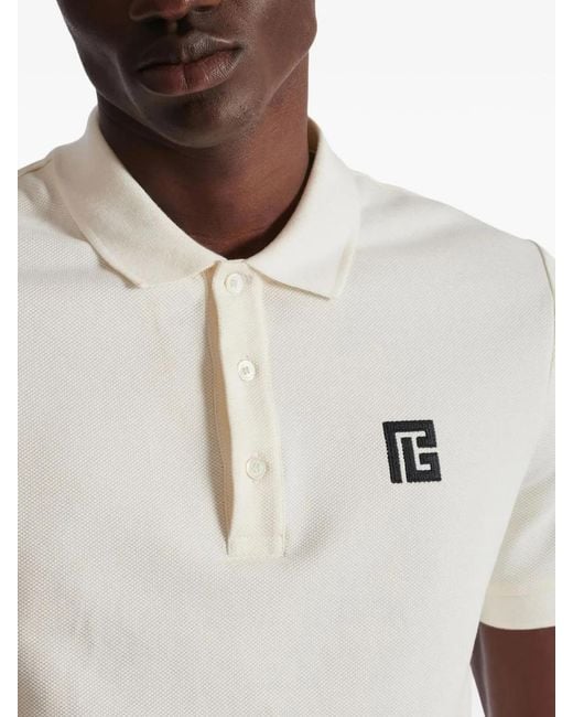Balmain White Cotton Classic Short Polo for men