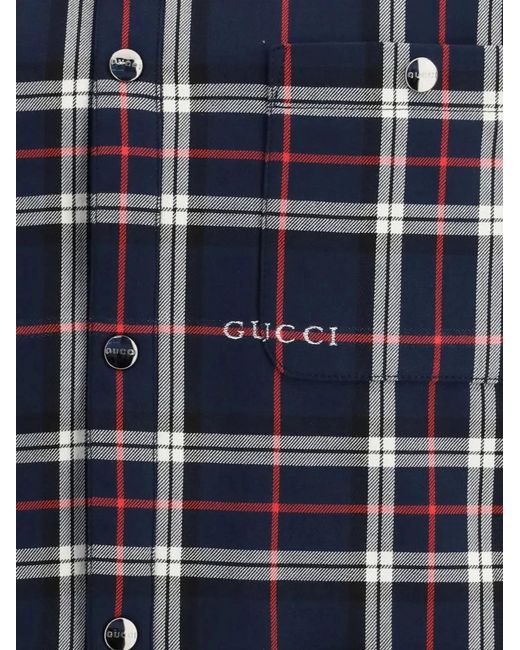 Gucci Blue Embroidered Cotton Shirt for men