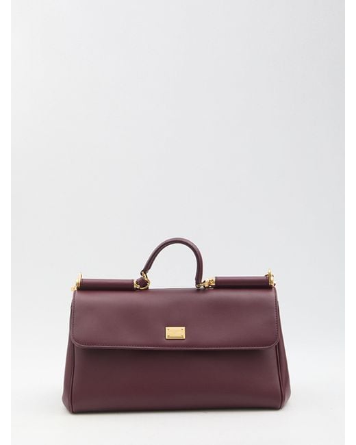 Dolce & Gabbana Purple Sicily Leather Tote Bag With Structured Design