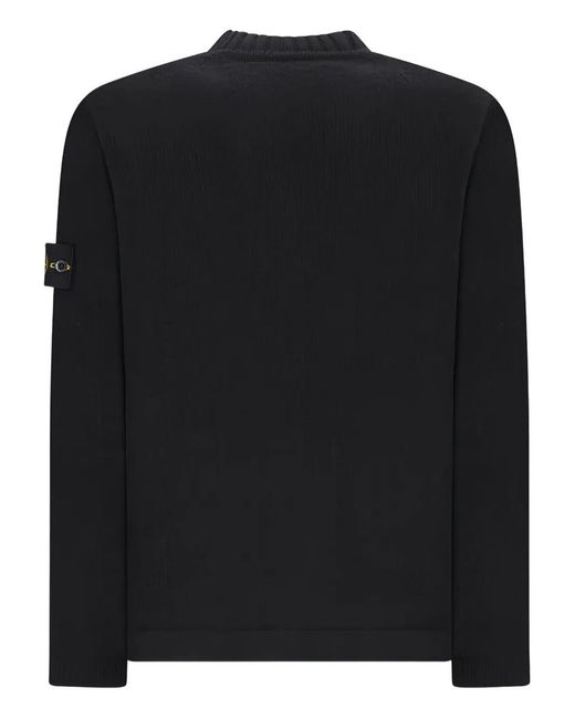 Stone Island Black Crew Neck Sweater With Compass Badge for men
