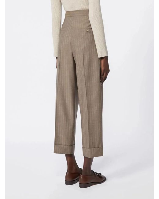 Max Mara Natural Pinstripe Wool Trousers