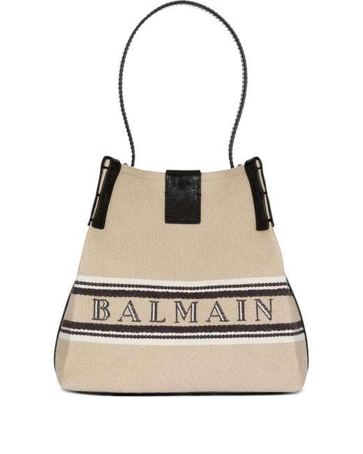 Balmain Natural Release Canvas And Leather Bucket Bag