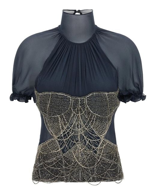 The Attico Blue Jewel Embroidery Top