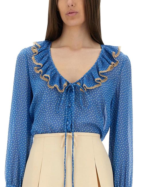 Valentino Garavani Blue Silk Blouse