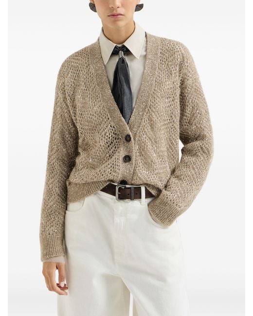 Brunello Cucinelli Natural Openwork Mohair Cardigan
