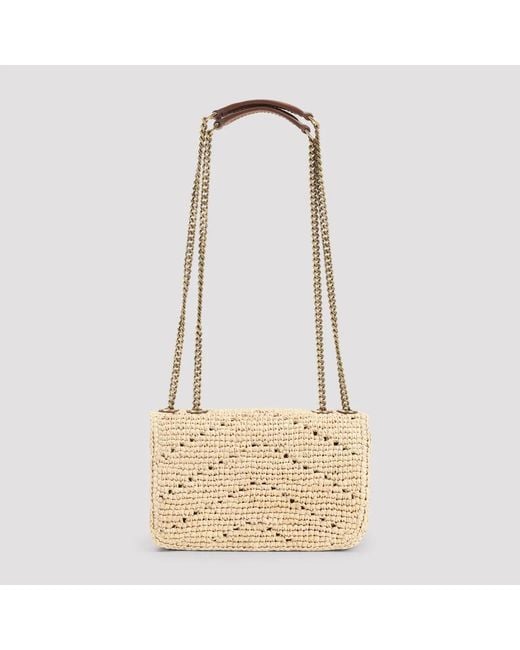 Saint Laurent Natural Raffia Mini Loulou Shoulder Bag