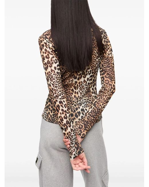 Ganni Brown Leopard Print Top