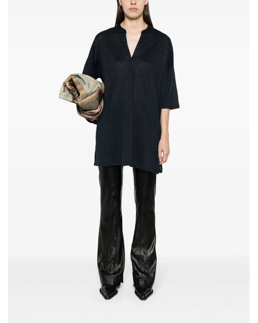 Majestic Black Linen Blend Tunic Dress