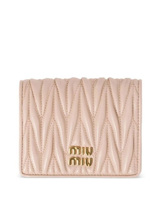 Miu Miu Pink Small Matelassé Nappa Leather Wallet With Snap Closure