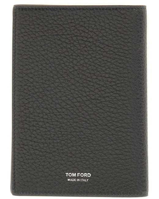 Tom Ford Black Leather T Card Holder for men