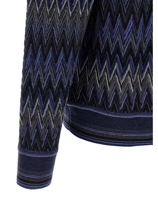 Missoni Blue Zigzag Pattern Sweater for men