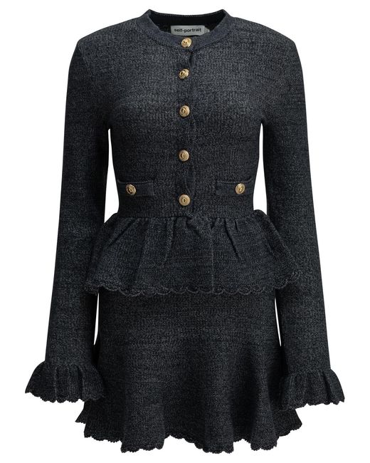 Self-Portrait Black Short Knit Dress