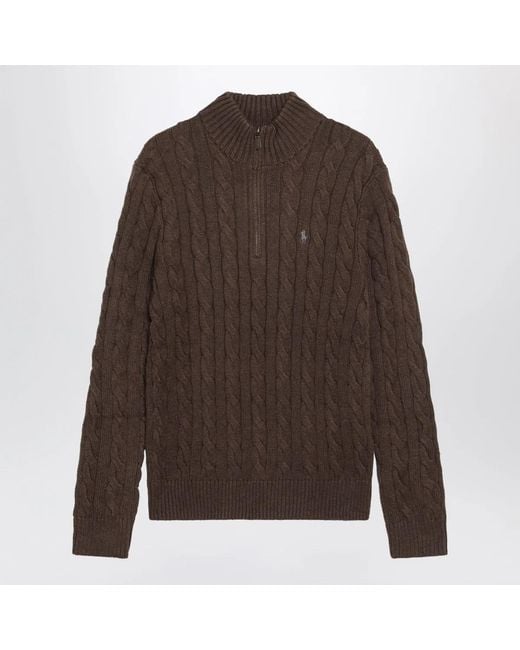 Polo Ralph Lauren Brown Cotton Quarter-Zip Sweater for men