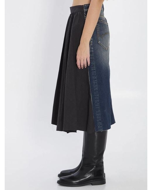 Balenciaga Black Two-Tone Twill And Denim Skirt