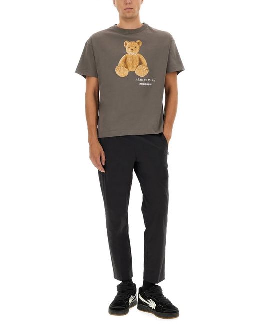 Palm Angels Gray Tshirt With Print for men