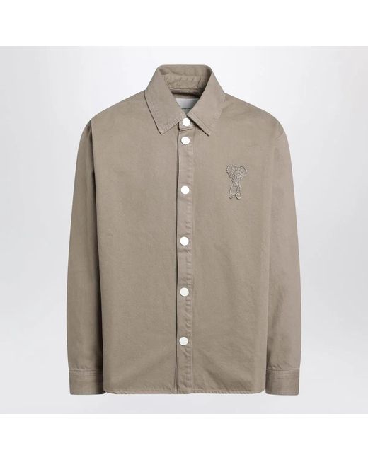 AMI Brown Cotton Knitted Ami De Coeur Overshirt for men