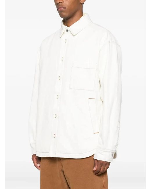Jacquemus White Shirt Jacket With Contrast Stitching for men