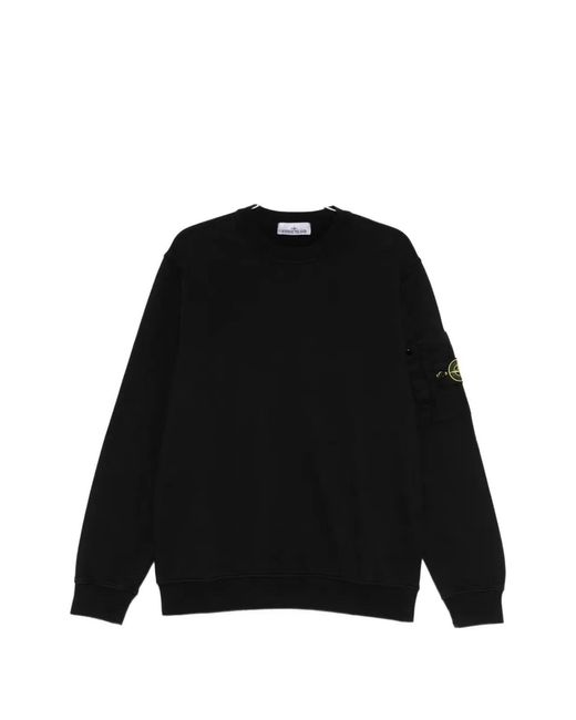 Stone Island Black Regular Fit Crew Neck Sweatshirt With Seasonal Pocket for men