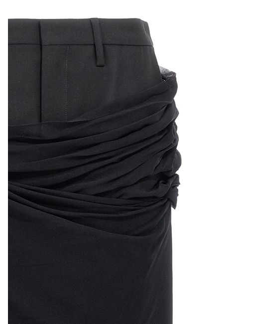 Jean Paul Gaultier Black Wool Trousers With Tulle Draping Detail