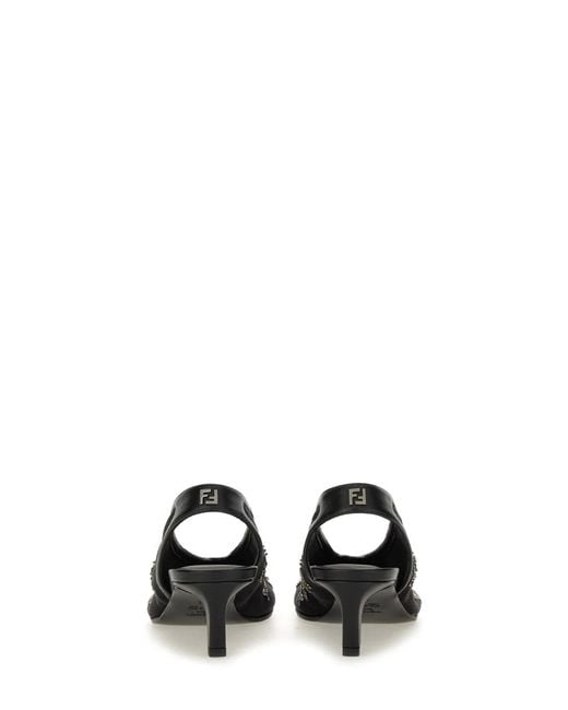 Fendi Black Slingback With Embroidery