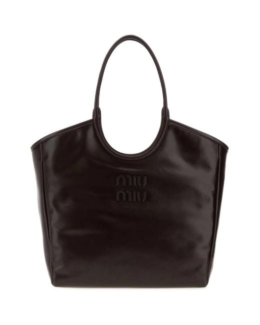 Miu Miu Black Dark Ivy Leather Shopping Bag