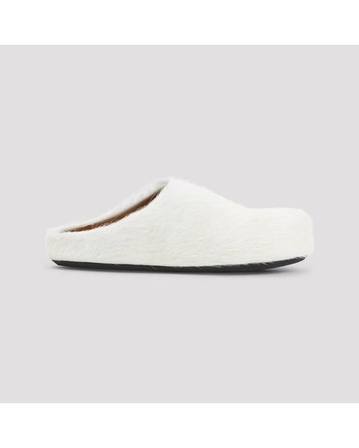 Marni White Natural Calf Hair Fussbett Mules