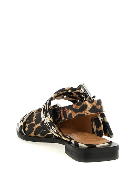 Ganni Multicolor 'Leopard Satin Feminine Buckle' Slingback