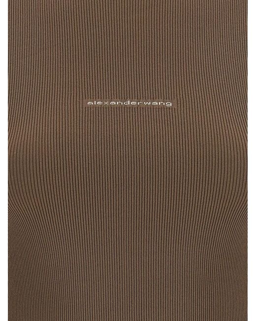 Alexander Wang Brown Logo Ribbed Sweater