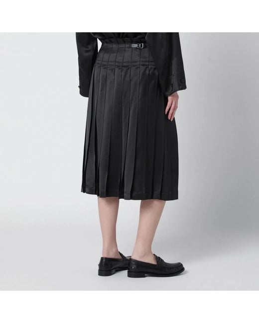 DURAZZI MILANO Black Dark Glossy Viscose Pleated Skirt