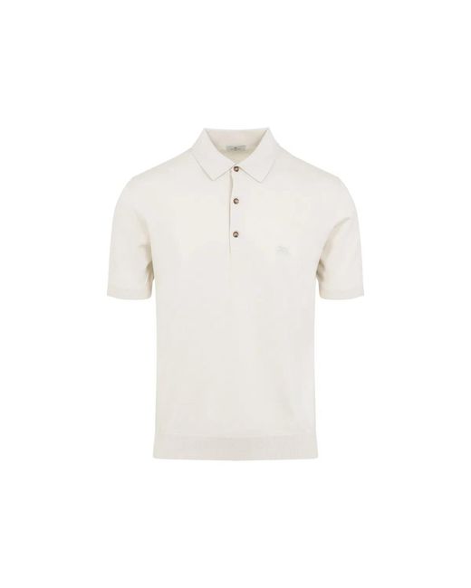 Etro White Knitted Cotton Polo Shirt for men