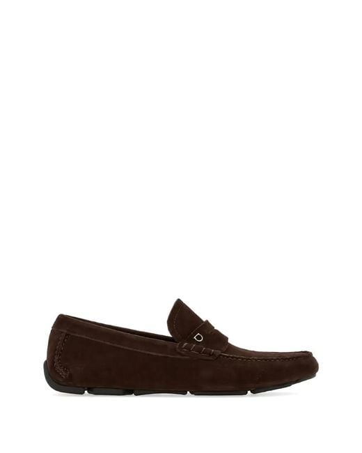 Ferragamo Brown Dark Leather Gancini Penny Flat Shoes for men
