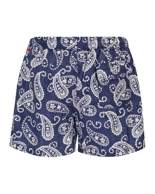 Kiton Blue Short Patterned Swim Boxers for men