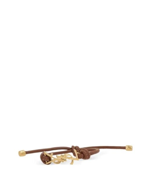 Saint Laurent White Cassandre Leather Cord Bracelet