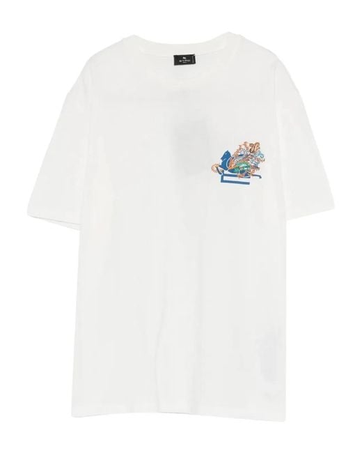 Etro White T-Shirt With Embroidered Logo