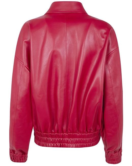 Jil Sander Pink Classic Bomber Leather Jacket