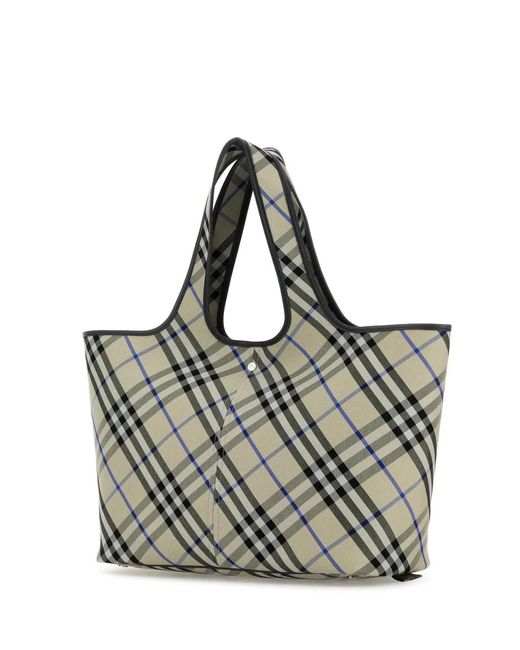 Burberry Gray Embroidered Canvas Shopping Bag