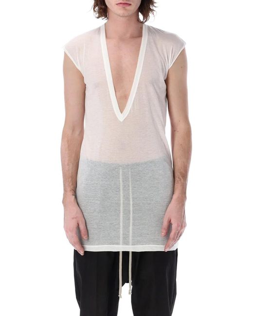 Rick Owens White Dylan T With Deep V Neck for men