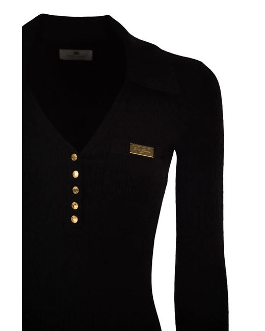 Elisabetta Franchi Black Micro-Cable Knit Polo Shirt