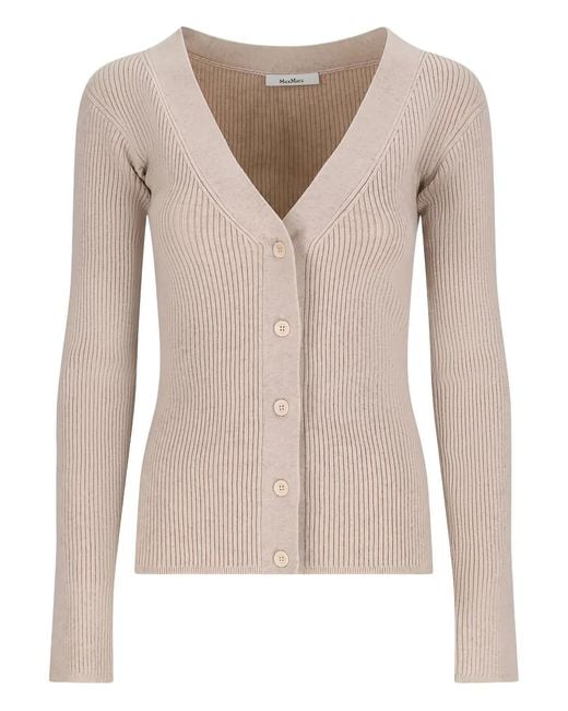 Max Mara Natural Nude Neutrals Wool Cashmere Cardigan