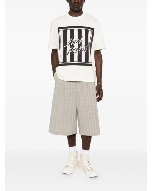 AMI White Logo-Print Striped-Patch T-Shirt for men