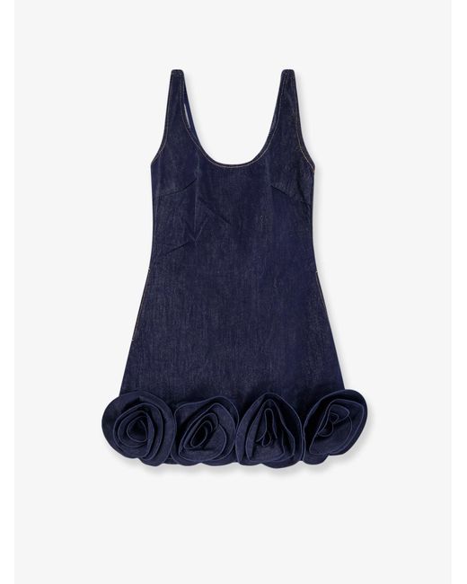 Self-Portrait Blue Denim Mini Dress With 3D Flowers