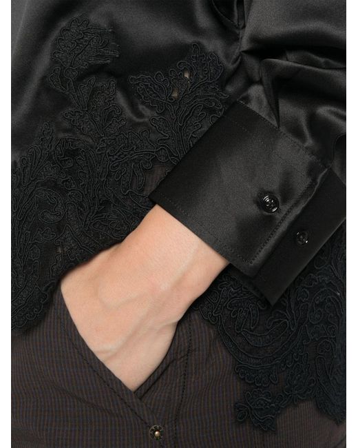 Ermanno Scervino Black Lace Trim Silk Shirt