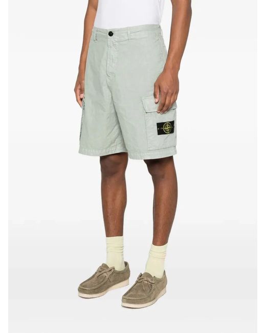 Stone Island Green Nylon Panama Loose Fit Cargo Bermudas for men