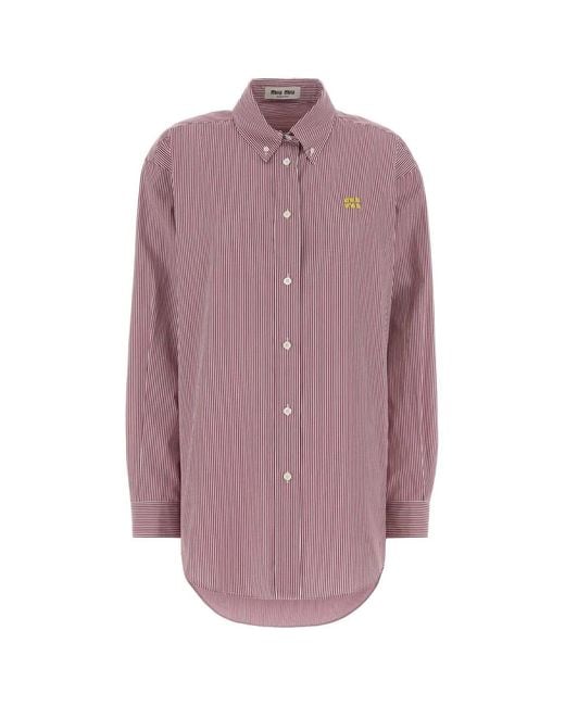 Miu Miu Purple Vertical Stripe Cotton Shirt