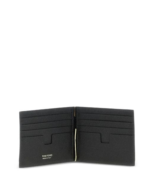 Tom Ford Black Grained Leather Money Clip Wallet for men