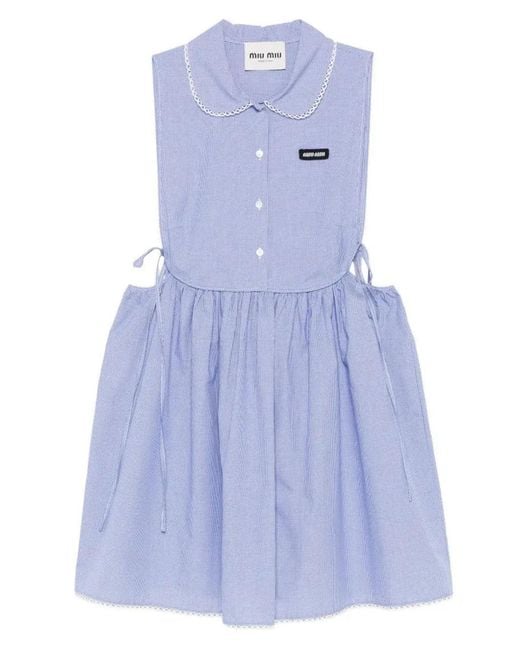 Miu Miu Blue Embroidered Cotton Mini Dress