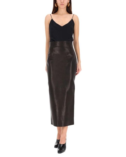Khaite Black Leather "Loxley" Skirt
