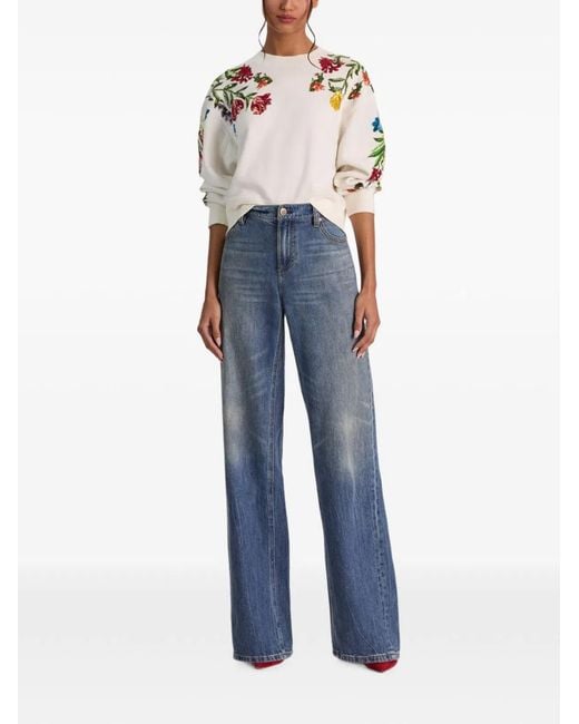 Alice + Olivia White Cotton Floral Sequin Embellishment