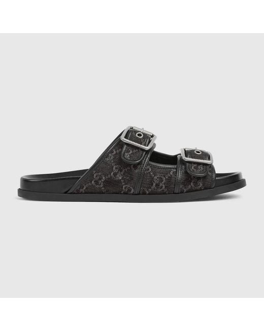 Gucci Black Rhein Gg Denim Cotton Slides for men